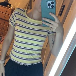 Women’s yellow striped shirt with frills